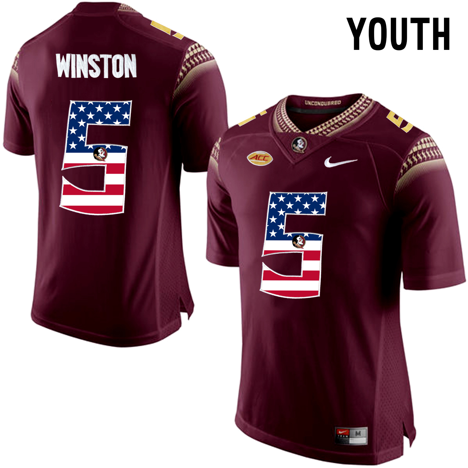 US Flag Fashion Youth Florida State Seminoles Jameis Winston #5 College Football Limited Jersey  Red->atlanta falcons->NFL Jersey